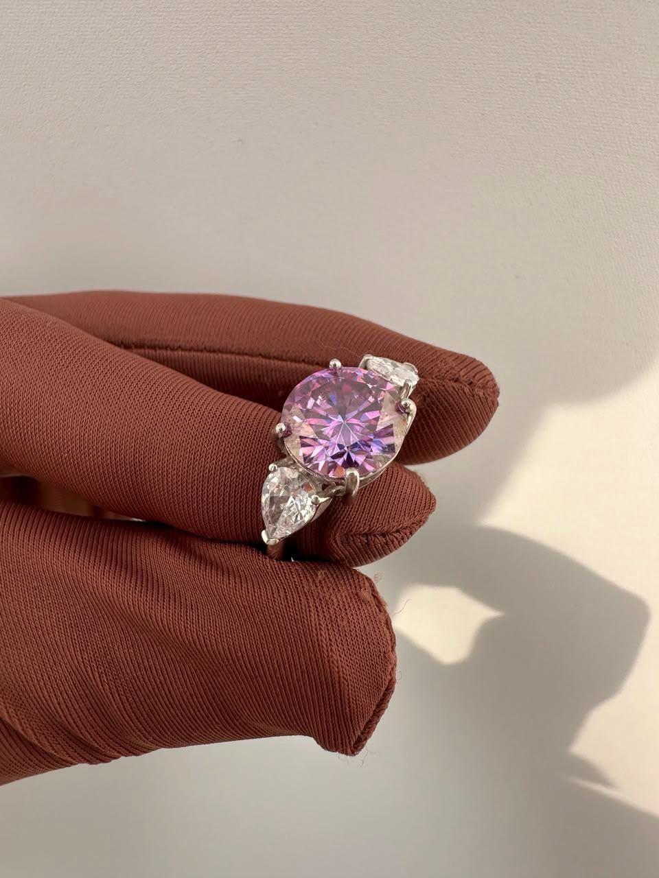 5 CT Round Lavender Moissanite Engagement Ring, 14K White Gold Three Stone Ring