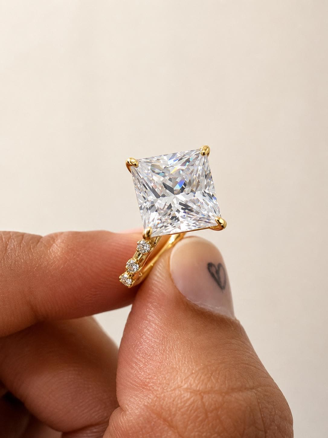 Princess Cut Moissanite Engagement Ring, 14K Yellow Gold, Antique Vintage Inspired Solitaire