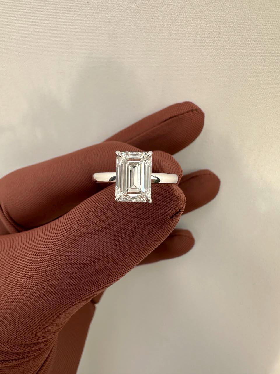 3 Ct Emerald Cut Lab Diamond Solitaire Engagement Ring, IGI Certified Bridal Wedding Ring