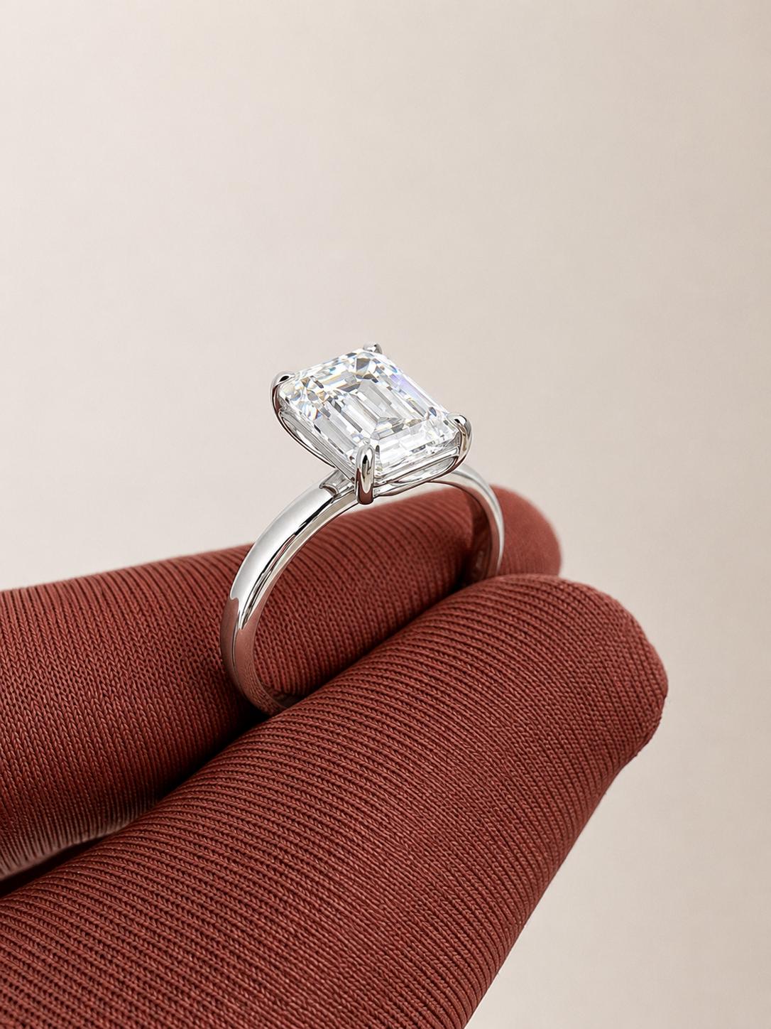 3 Ct Emerald Cut Lab Diamond Solitaire Engagement Ring, IGI Certified Bridal Wedding Ring