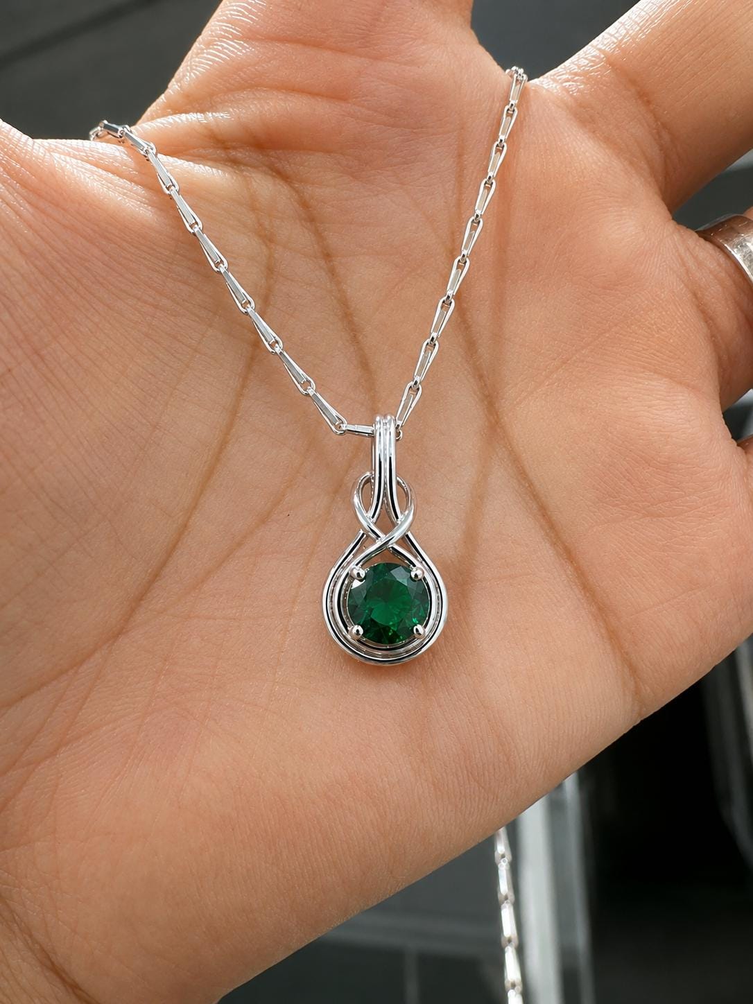 Lab Zambian Emerald Solitaire Necklace, 1 Ct Emerald Jewelry, Unique Bale Necklace, Gift for Her