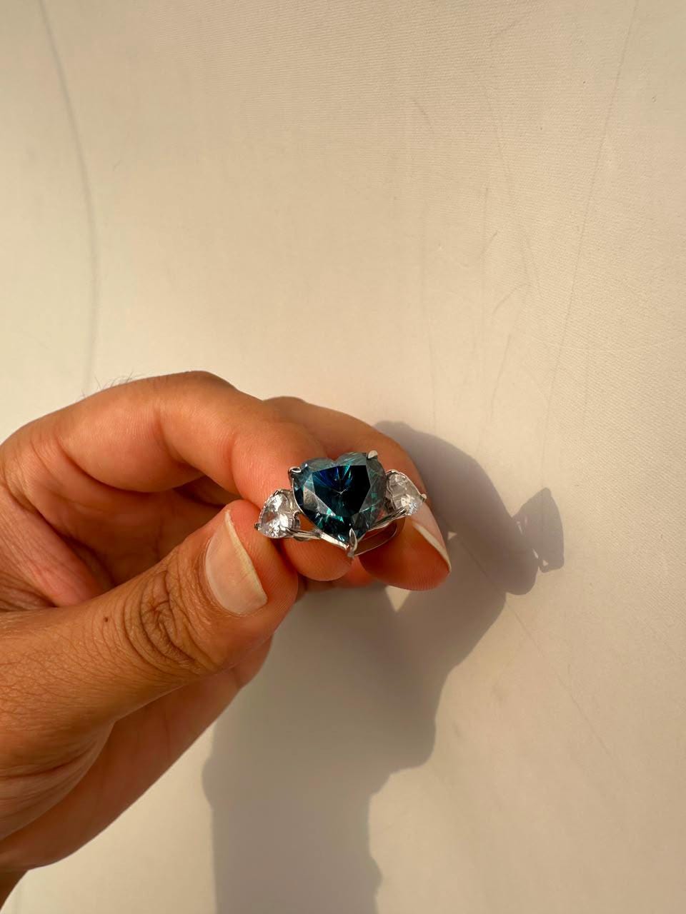 7 CT Alexandrite Heart Moissanite Engagement Ring, 14K White Gold Three stone Ring