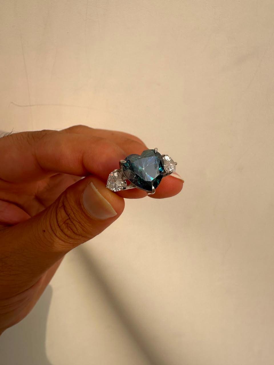 7 CT Alexandrite Heart Moissanite Engagement Ring, 14K White Gold Three stone Ring