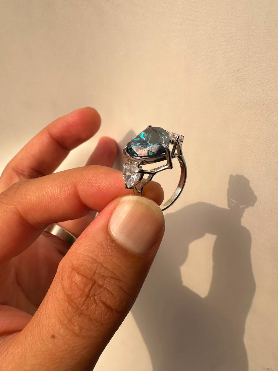 7 CT Alexandrite Heart Moissanite Engagement Ring, 14K White Gold Three stone Ring