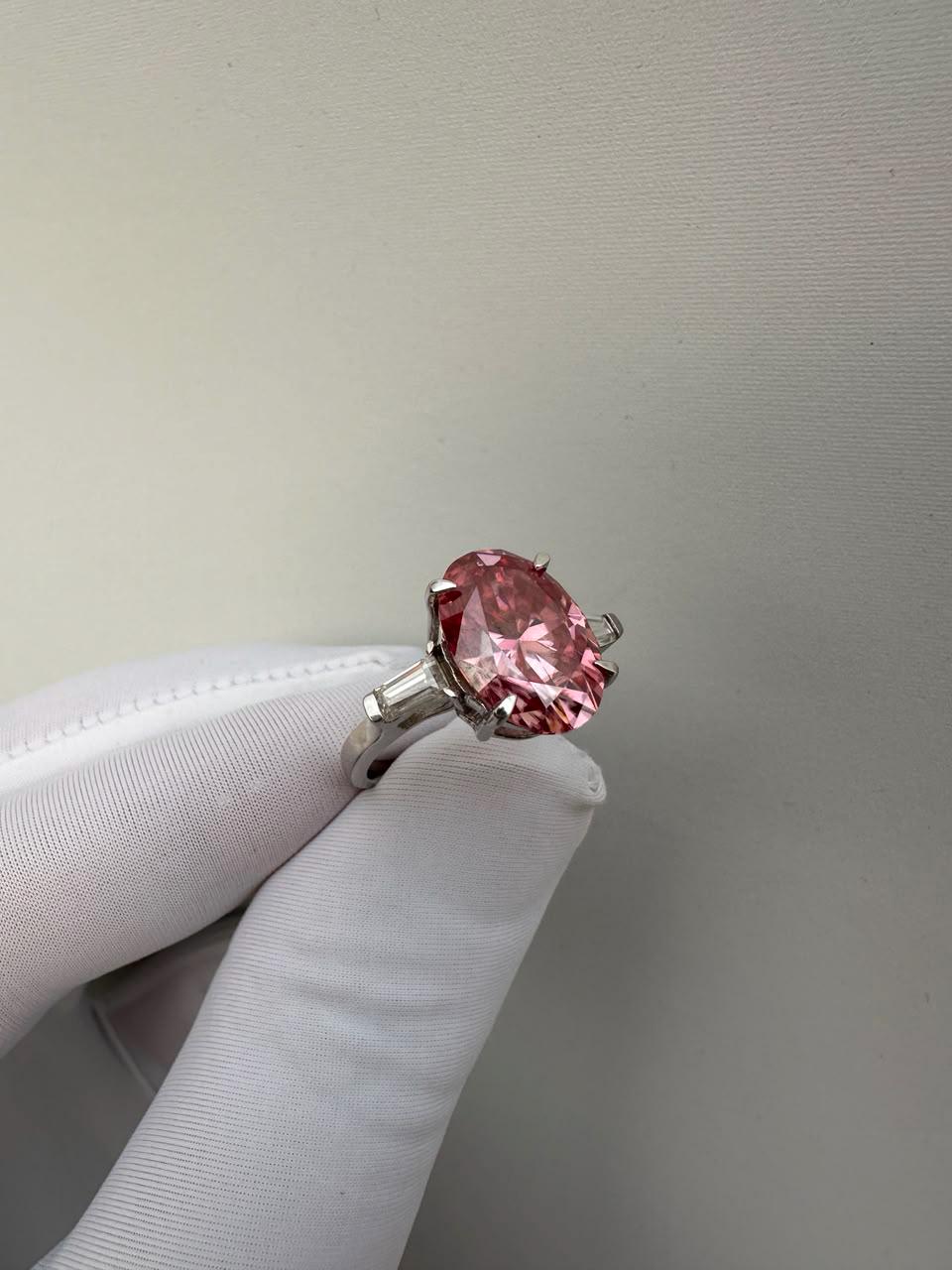 6 Ct Pink Oval Moissanite Engagement Ring, 14K White Gold, Statement Bridal Ring