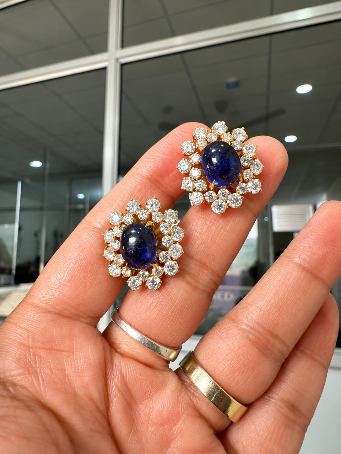 Blue Sapphire Diamond Earrings | 14K Gold Plated | Statement Jewelry Gift for her