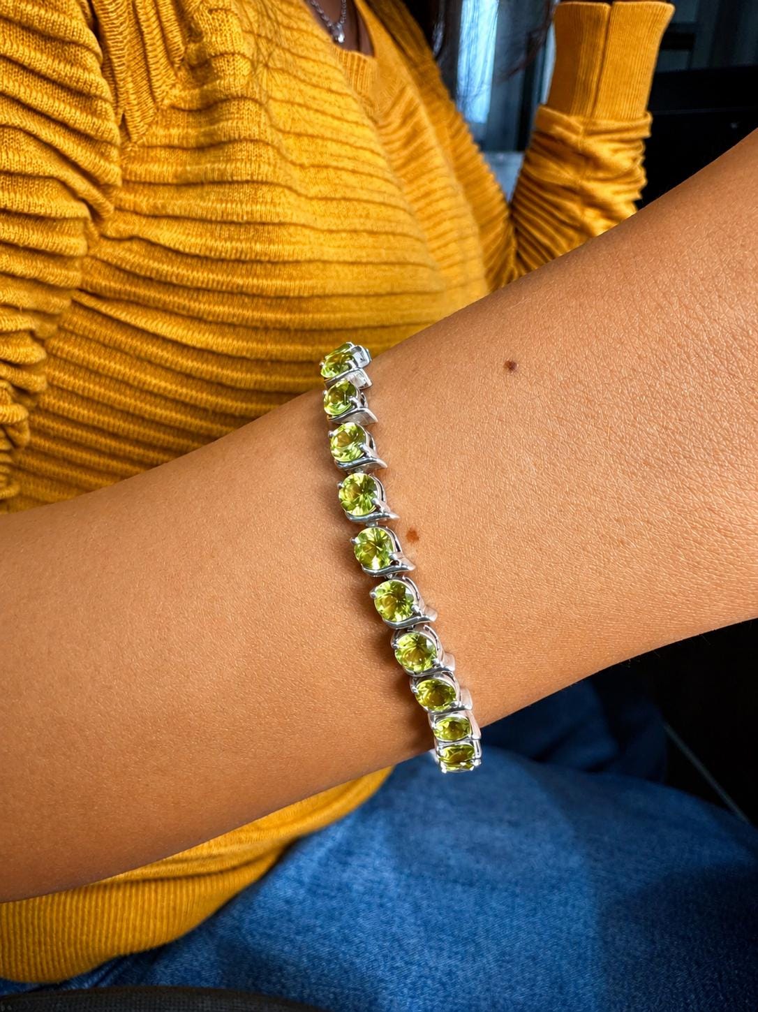 Peridot Tennis Bracelet | 925 Sterling Silver, August Birthstone Jewelry, Luxury Gift for her