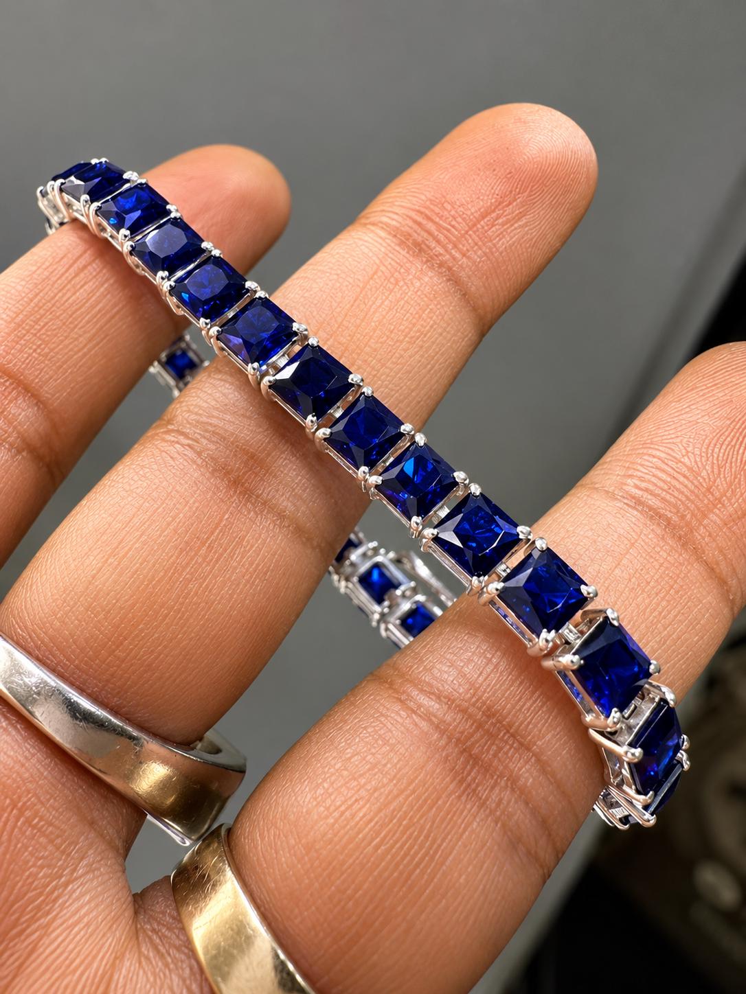 Royal Blue Sapphire Tennis Bracelet | 925 Sterling Silver, Luxury Gift for him