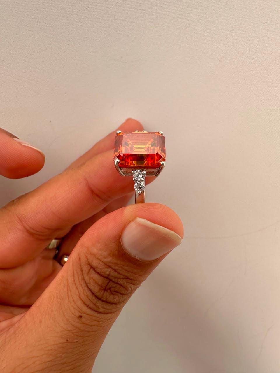 5 CT Emerald Cut Fire Moissanite Ring, 14K White Gold Engagement Ring