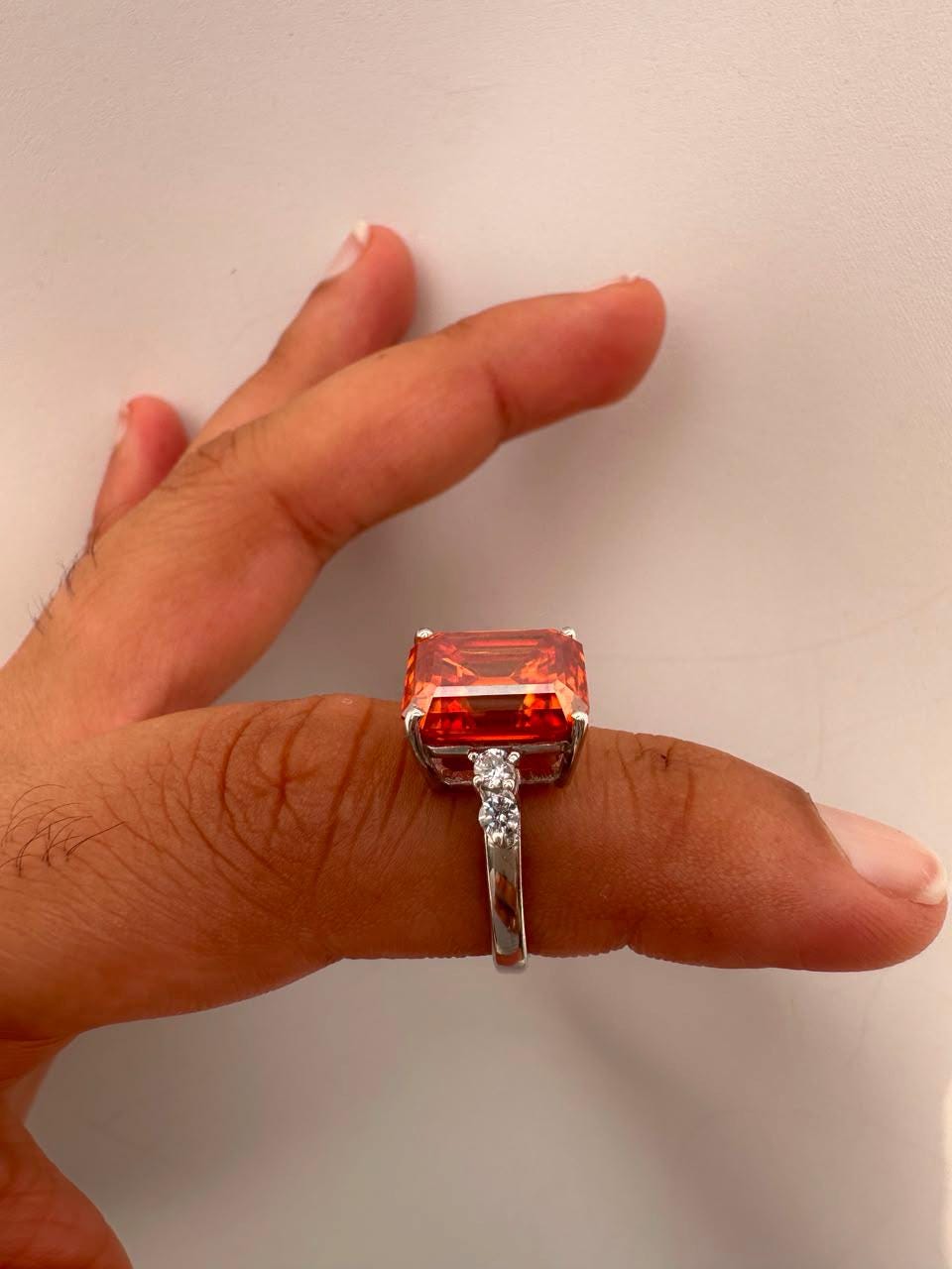 5 CT Emerald Cut Fire Moissanite Ring, 14K White Gold Engagement Ring