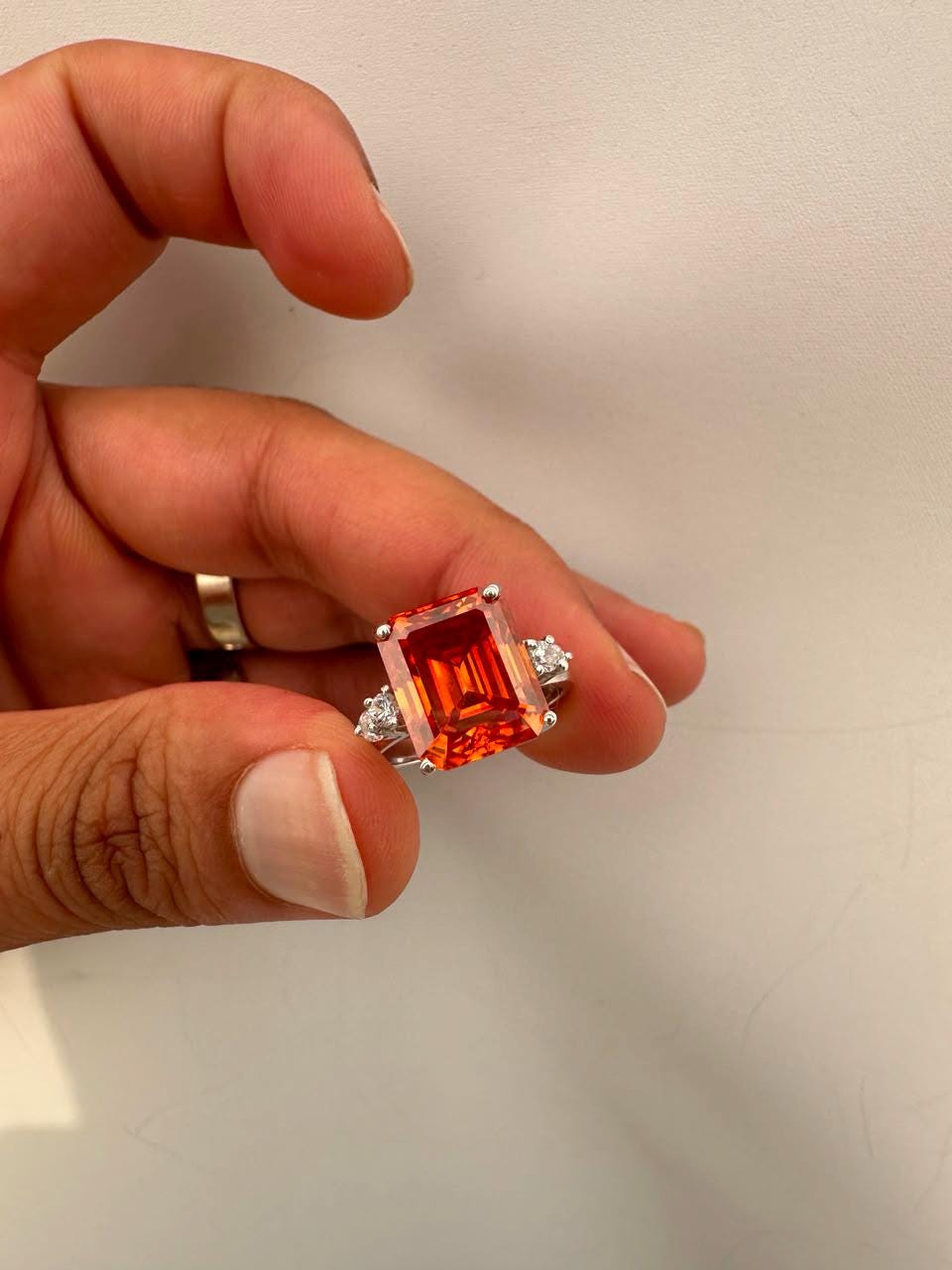 5 CT Emerald Cut Fire Moissanite Ring, 14K White Gold Engagement Ring