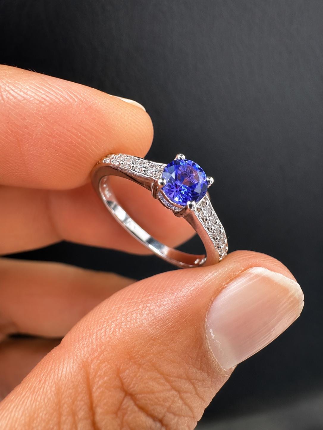Natural Tanzanite Diamond Ring for women | 14K White Gold, Anniversary Gift for her