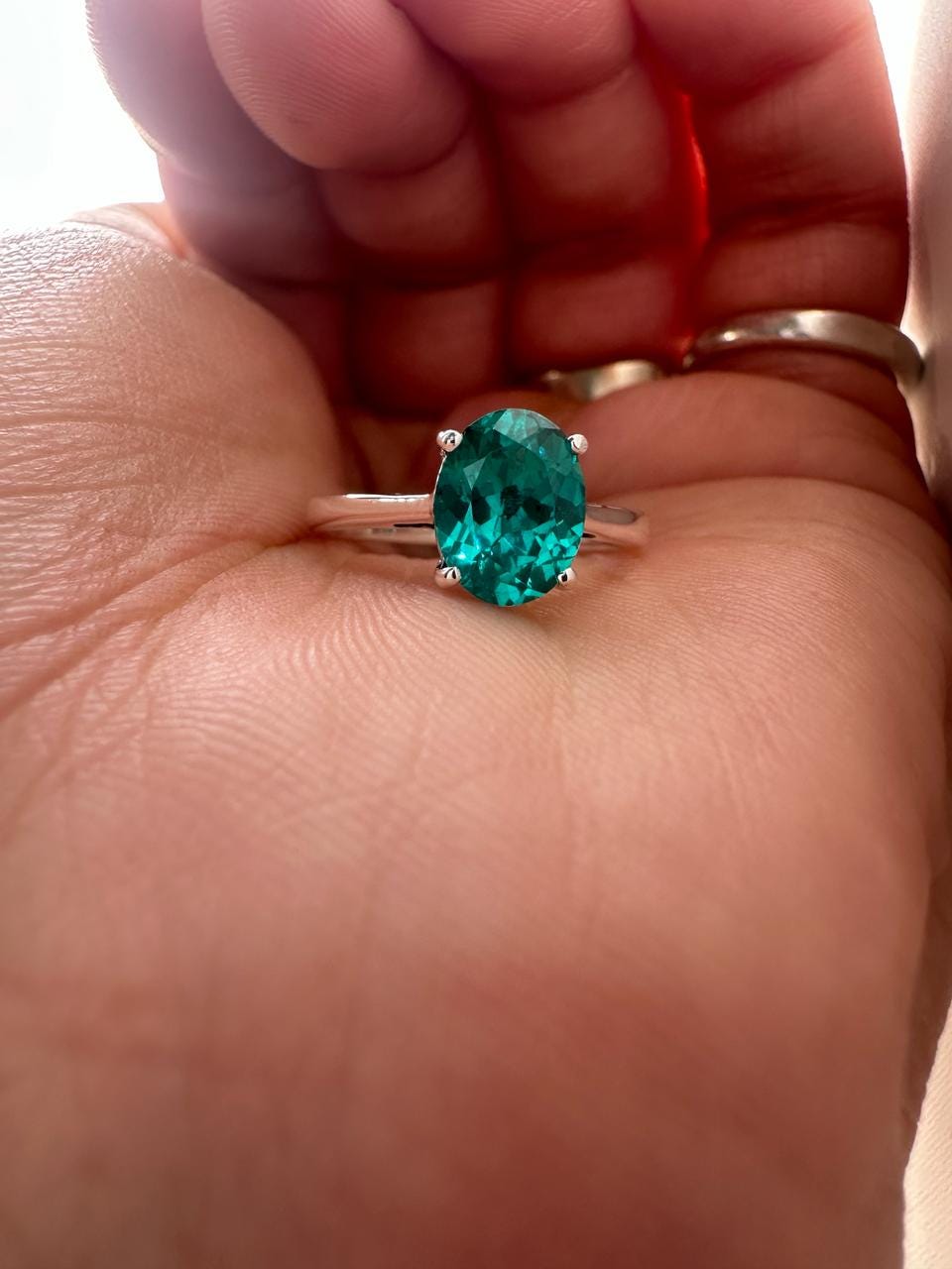 Lab Grown Paraiba Tourmaline Ring | 14K White Gold Oval Solitaire Ocean Blue Gemstone