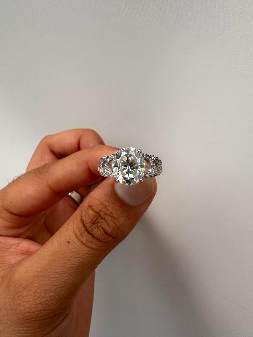 6 CT Oval Cut Moissanite Engagement Ring, 14K White Gold, Anniversary Gift for Her