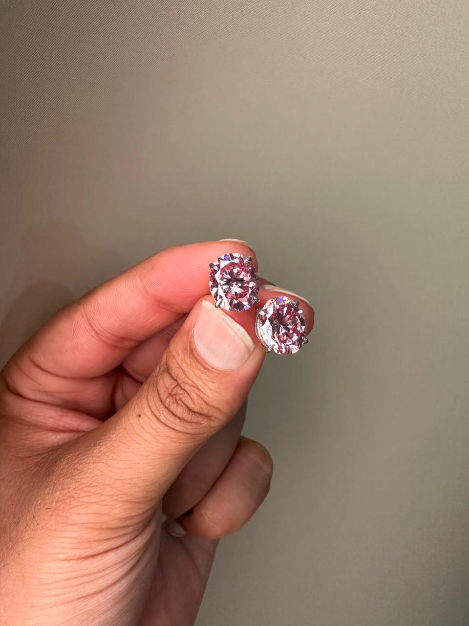 8 CT Oval Pink Moissanite Stud Earrings, 14K White Gold, Anniversary gift for her