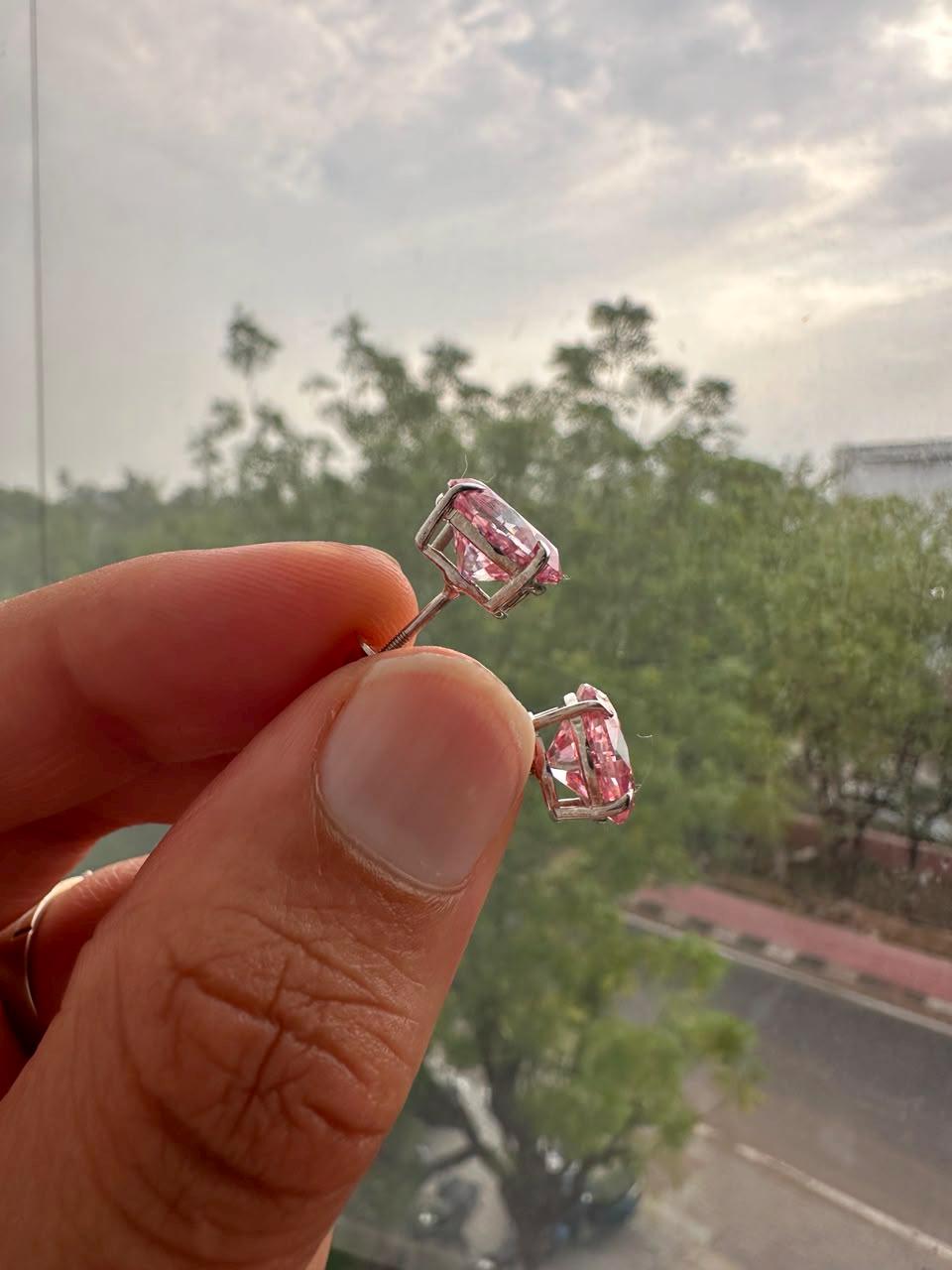 8 CT Oval Pink Moissanite Stud Earrings, 14K White Gold, Anniversary gift for her
