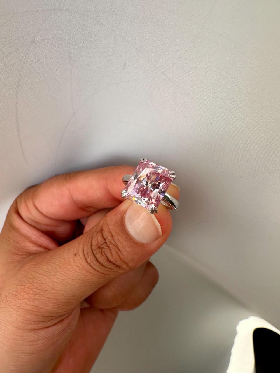 7 CT Radiant Pink Moissanite Engagement Ring, 14K White Gold Solitaire (Double Claw)