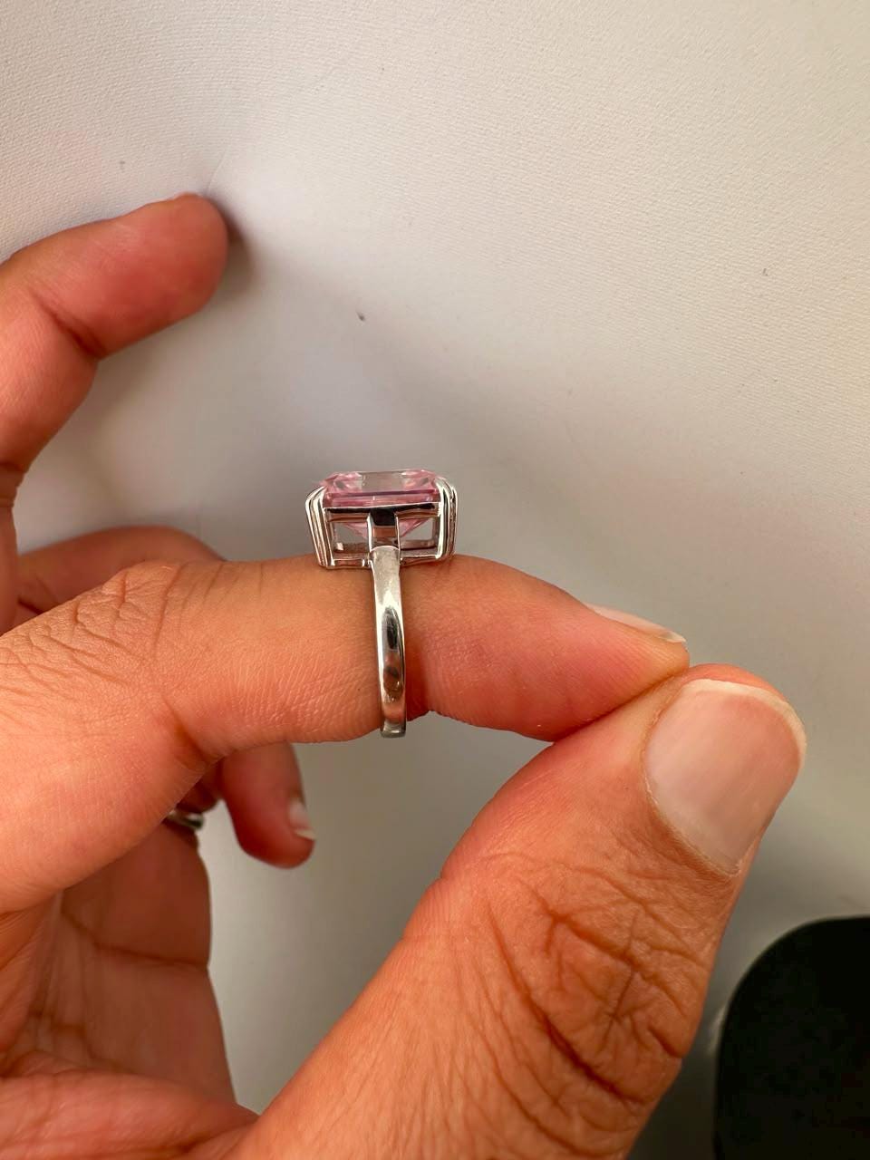 7 CT Radiant Pink Moissanite Engagement Ring, 14K White Gold Solitaire (Double Claw)