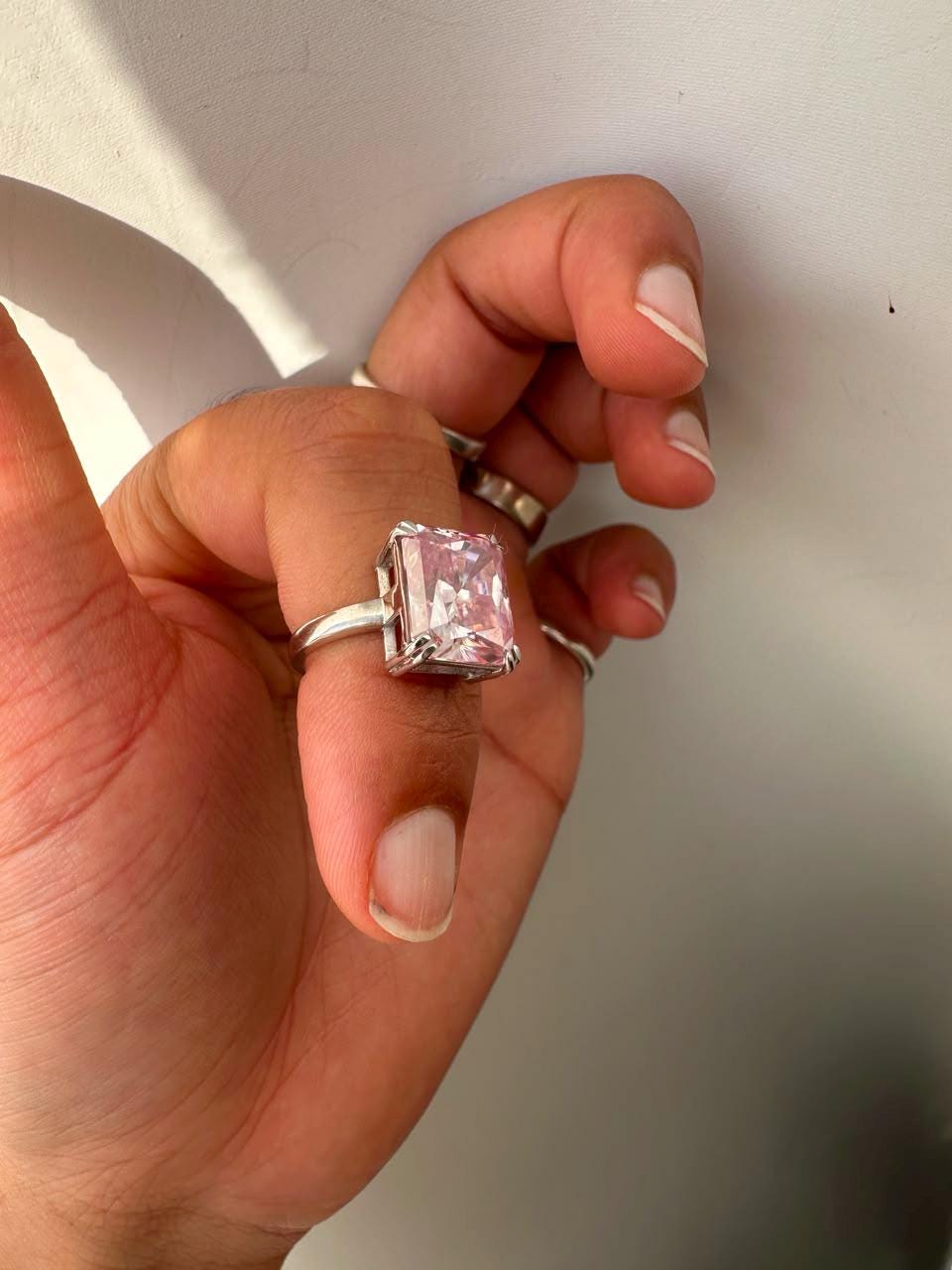 7 CT Radiant Pink Moissanite Engagement Ring, 14K White Gold Solitaire (Double Claw)