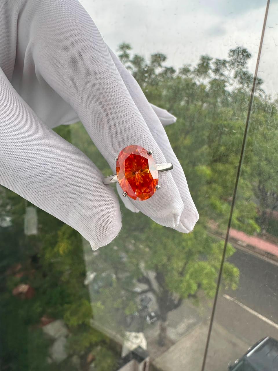 Fire Moissanite Engagement Ring | 14K White Gold | Luxury Cocktail Ring for her