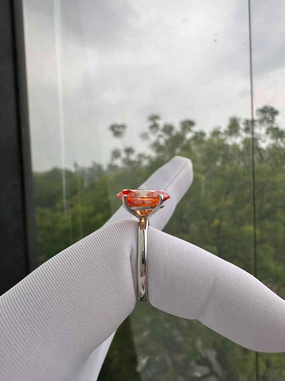 Fire Moissanite Engagement Ring | 14K White Gold | Luxury Cocktail Ring for her