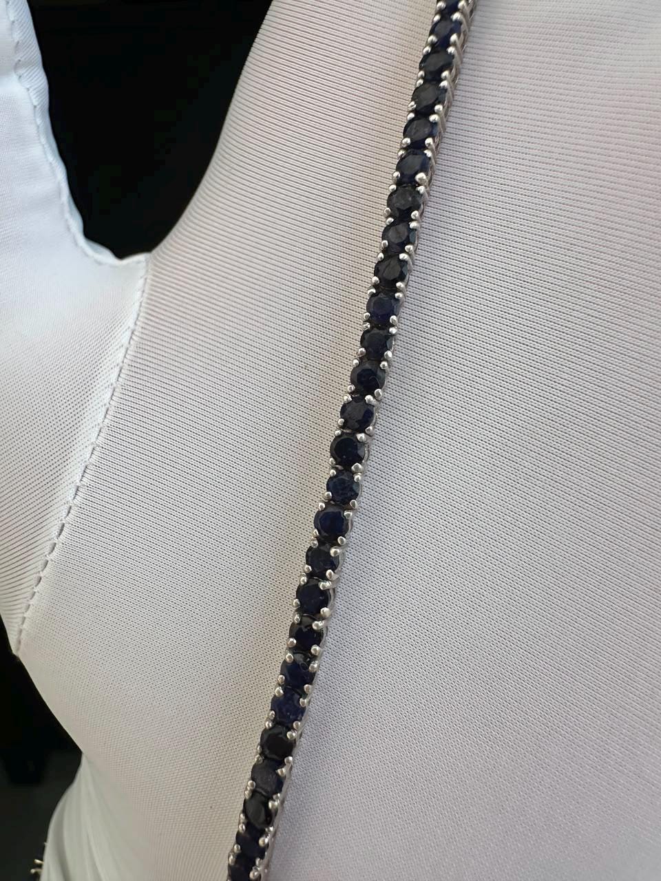 6 Carat Blue Sapphire Tennis Bracelet | 14K White Gold, Unisex Fine Jewelry