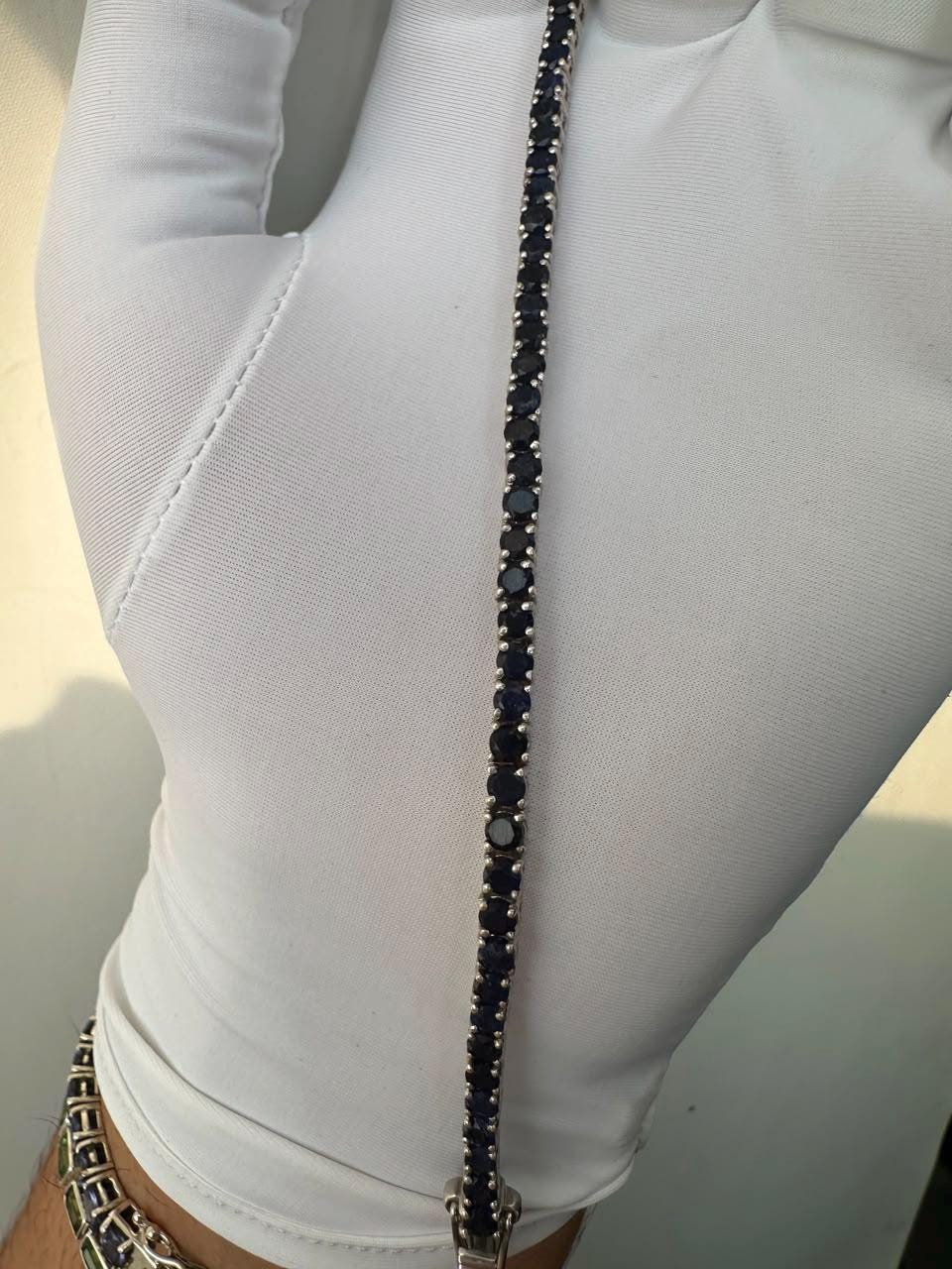 6 Carat Blue Sapphire Tennis Bracelet | 14K White Gold, Unisex Fine Jewelry