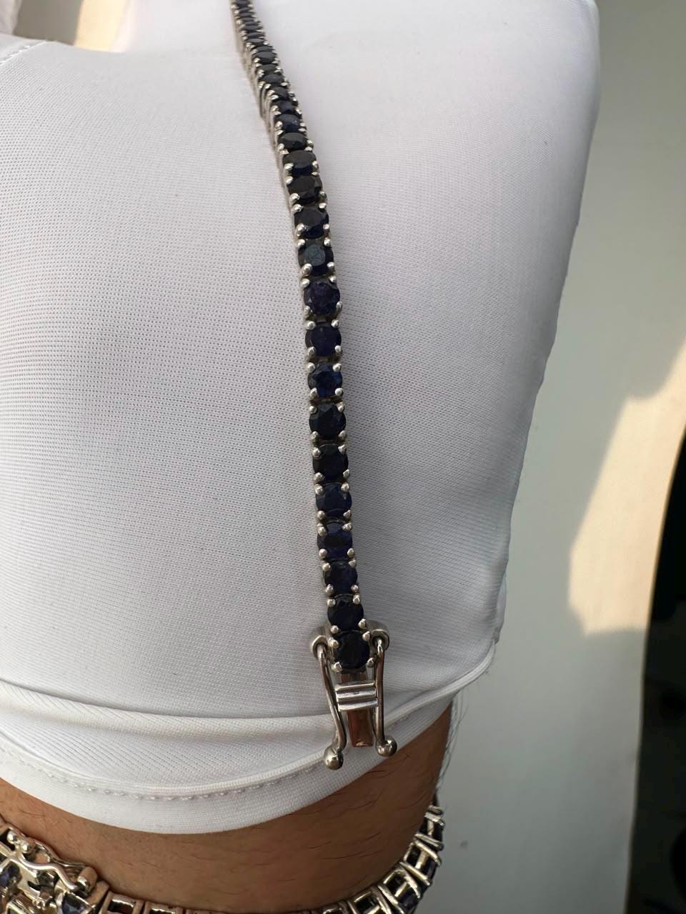 6 Carat Blue Sapphire Tennis Bracelet | 14K White Gold, Unisex Fine Jewelry