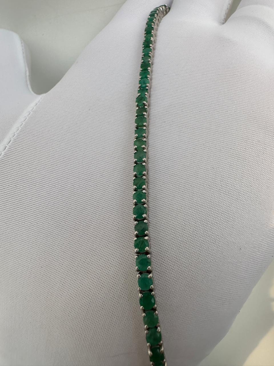 5 Carat Emerald Tennis Bracelet | 14K White Gold, Round Cut Gemstone Jewelry