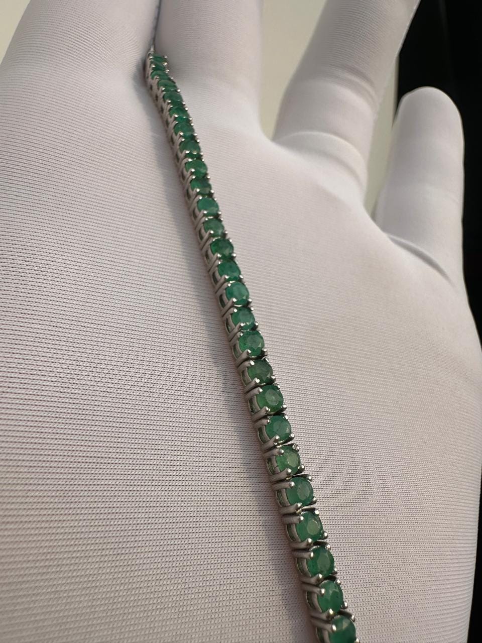 5 Carat Emerald Tennis Bracelet | 14K White Gold, Round Cut Gemstone Jewelry