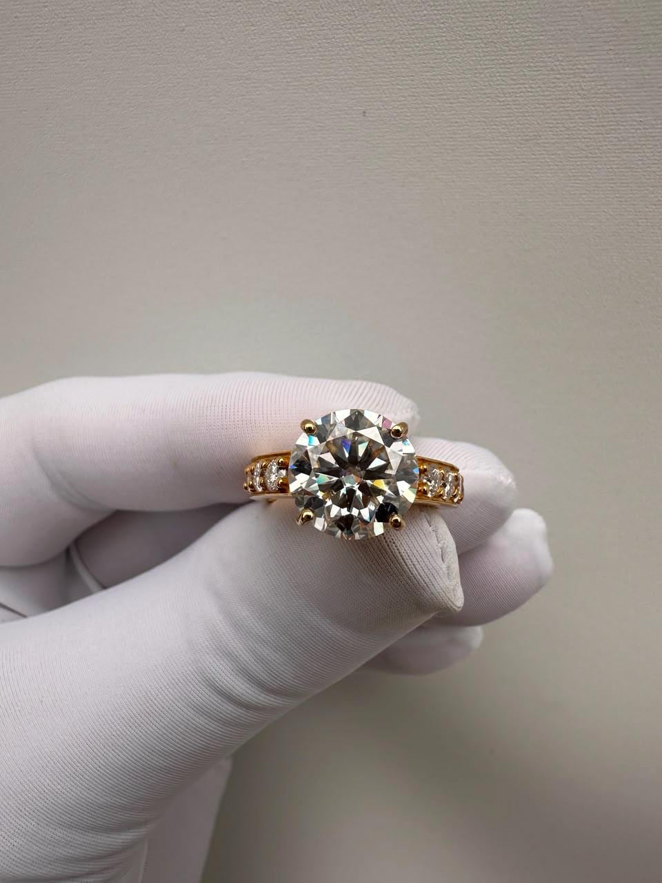 5 CT Round Moissanite Engagement Ring | 14K Yellow Gold, Luxury Anniversary Ring for Her