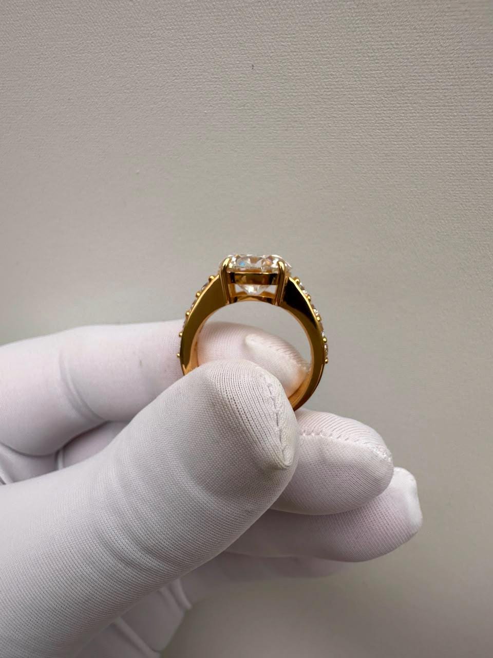 5 CT Round Moissanite Engagement Ring | 14K Yellow Gold, Luxury Anniversary Ring for Her