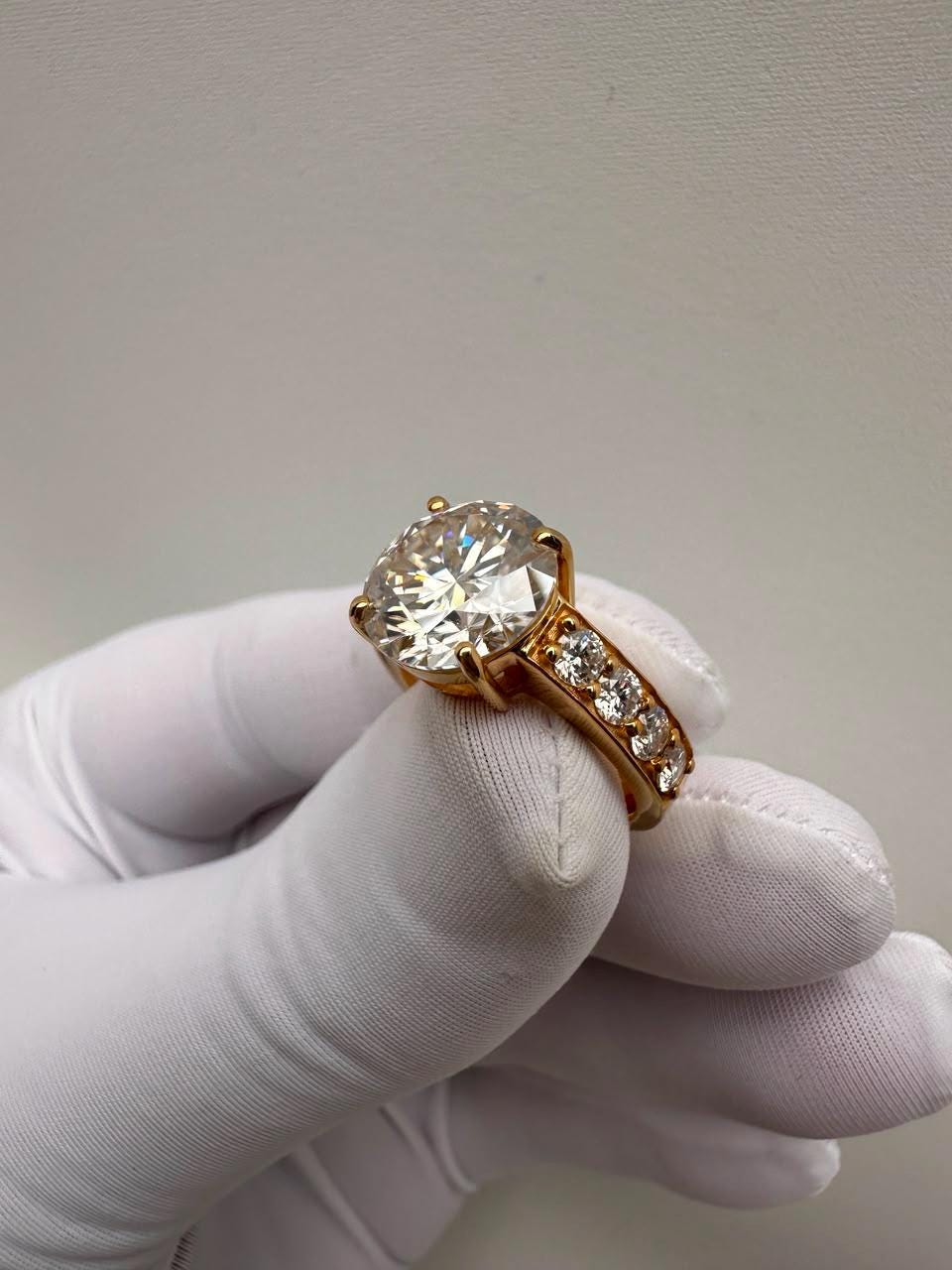 5 CT Round Moissanite Engagement Ring | 14K Yellow Gold, Luxury Anniversary Ring for Her