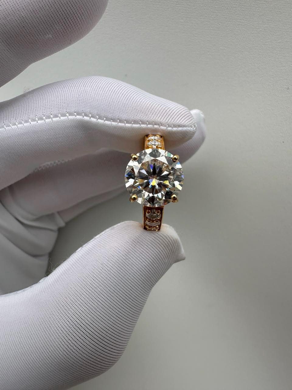 5 CT Round Moissanite Engagement Ring | 14K Yellow Gold, Luxury Anniversary Ring for Her