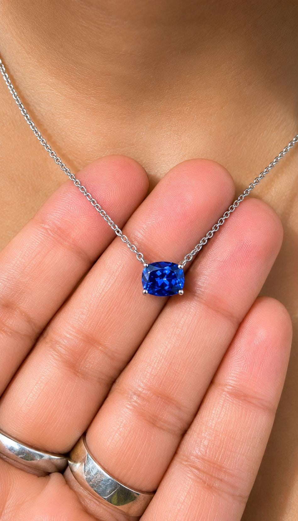 14K Gold Cushion Tanzanite Solitaire Pendant Necklace, Blue Violet Gemstone, Christmas Gifts