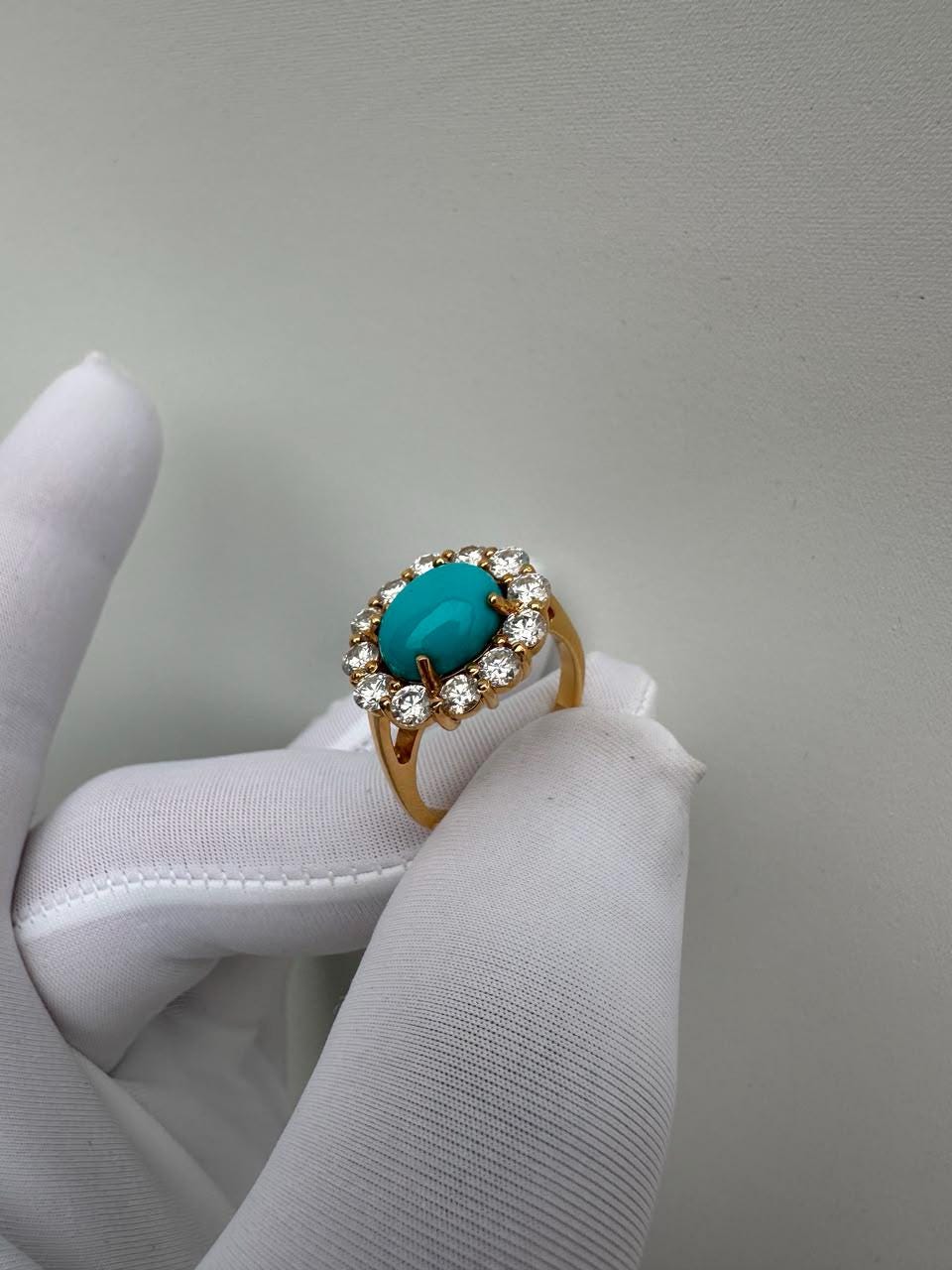 Sleeping Beauty Turquoise Engagement Ring | 14K Yellow Gold Moissanite Halo Ring | Fine Jewelry | Anniversary Gift for Her