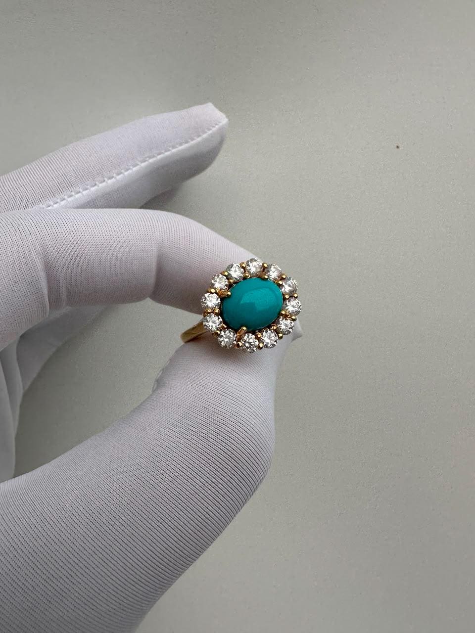Sleeping Beauty Turquoise Engagement Ring | 14K Yellow Gold Moissanite Halo Ring | Fine Jewelry | Anniversary Gift for Her
