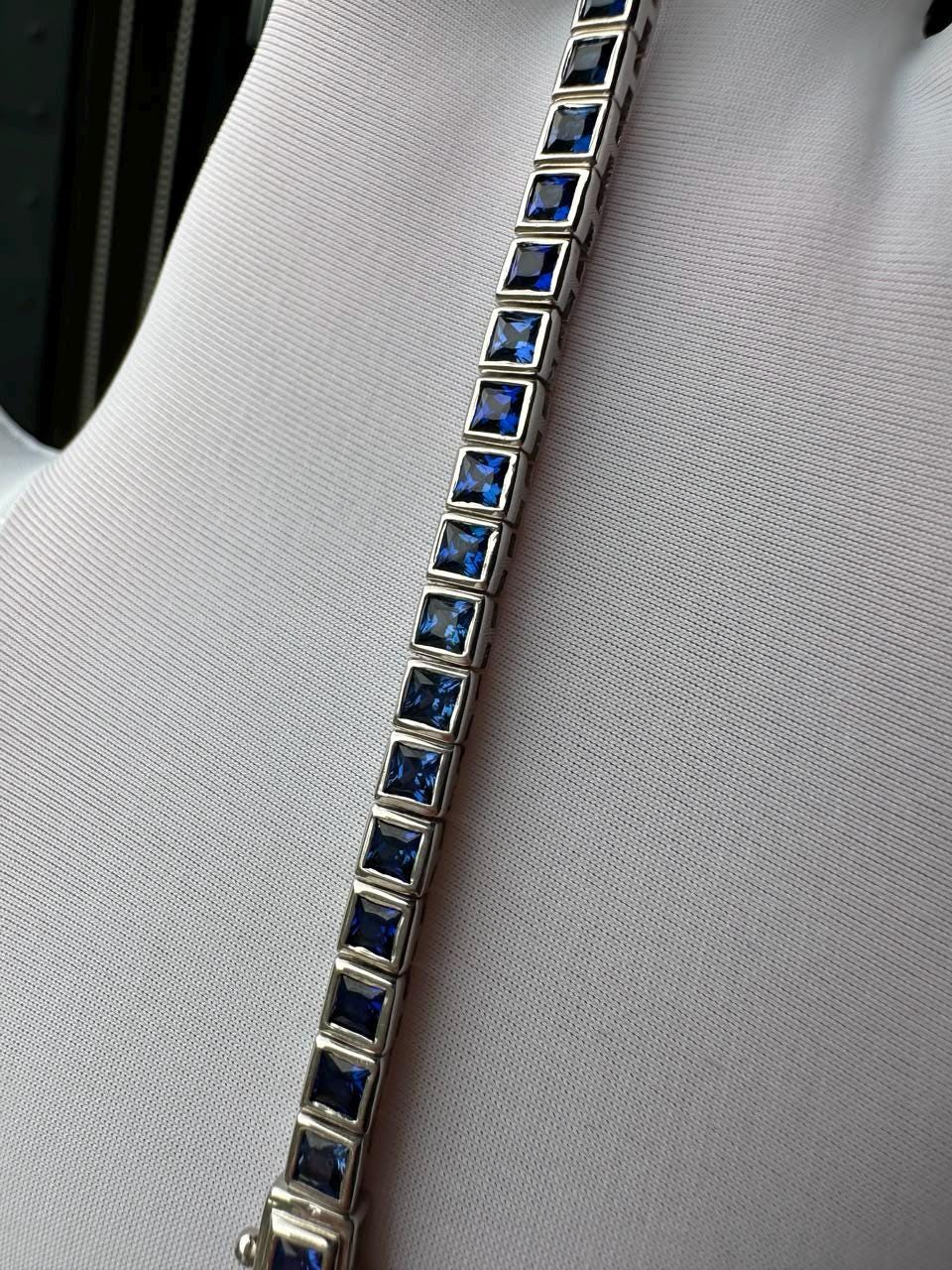 Lab Blue Sapphire Tennis Bracelet | 925 Sterling Silver, 12 CT Anniversary gift for him
