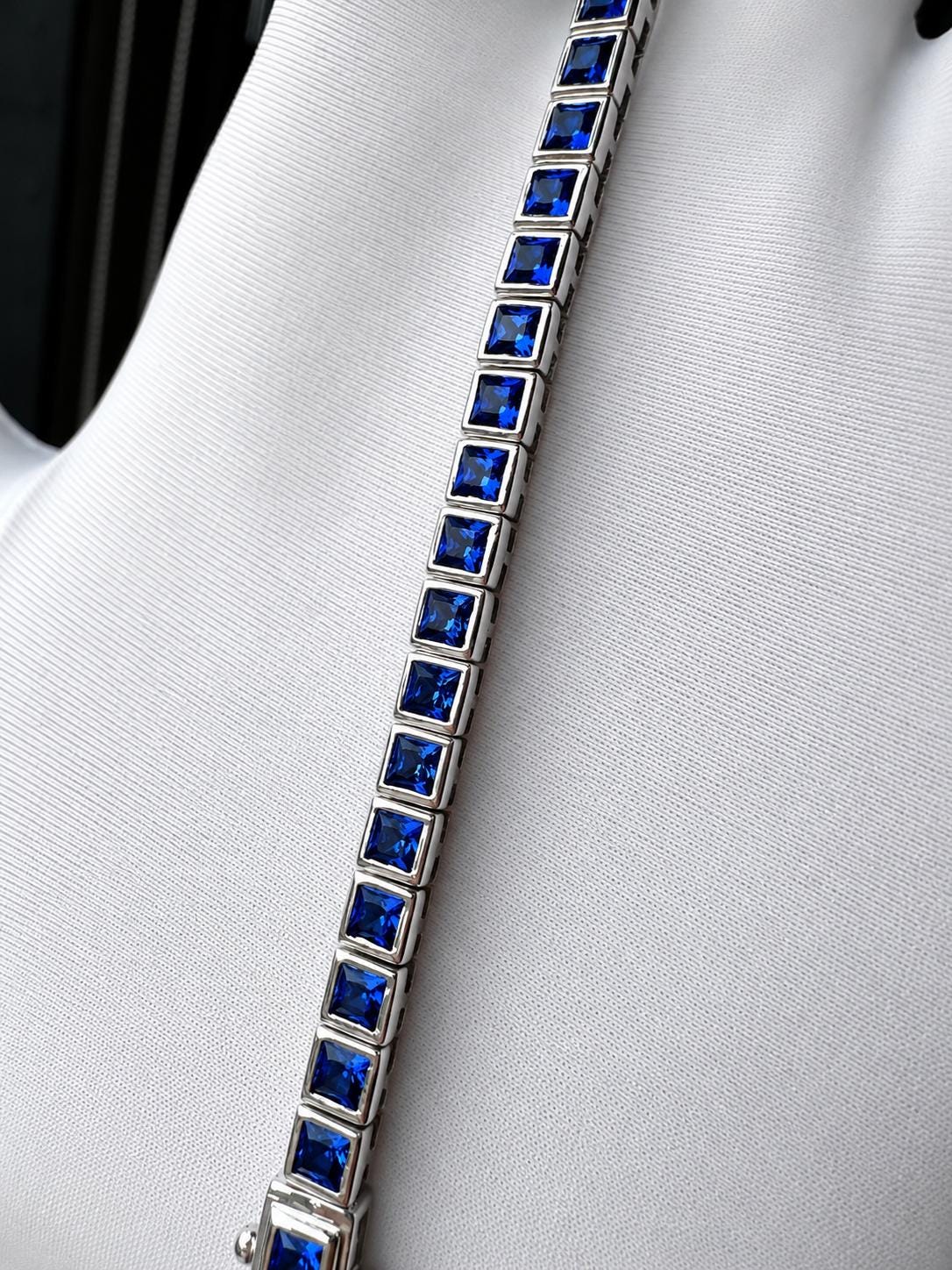 Lab Blue Sapphire Tennis Bracelet | 925 Sterling Silver, 12 CT Anniversary gift for him