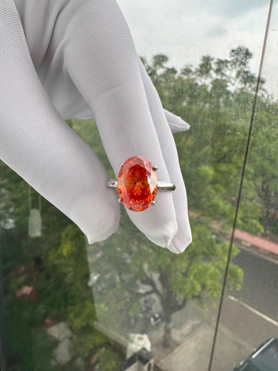 Fire Moissanite Engagement Ring | 14K White Gold | Luxury Cocktail Ring for her