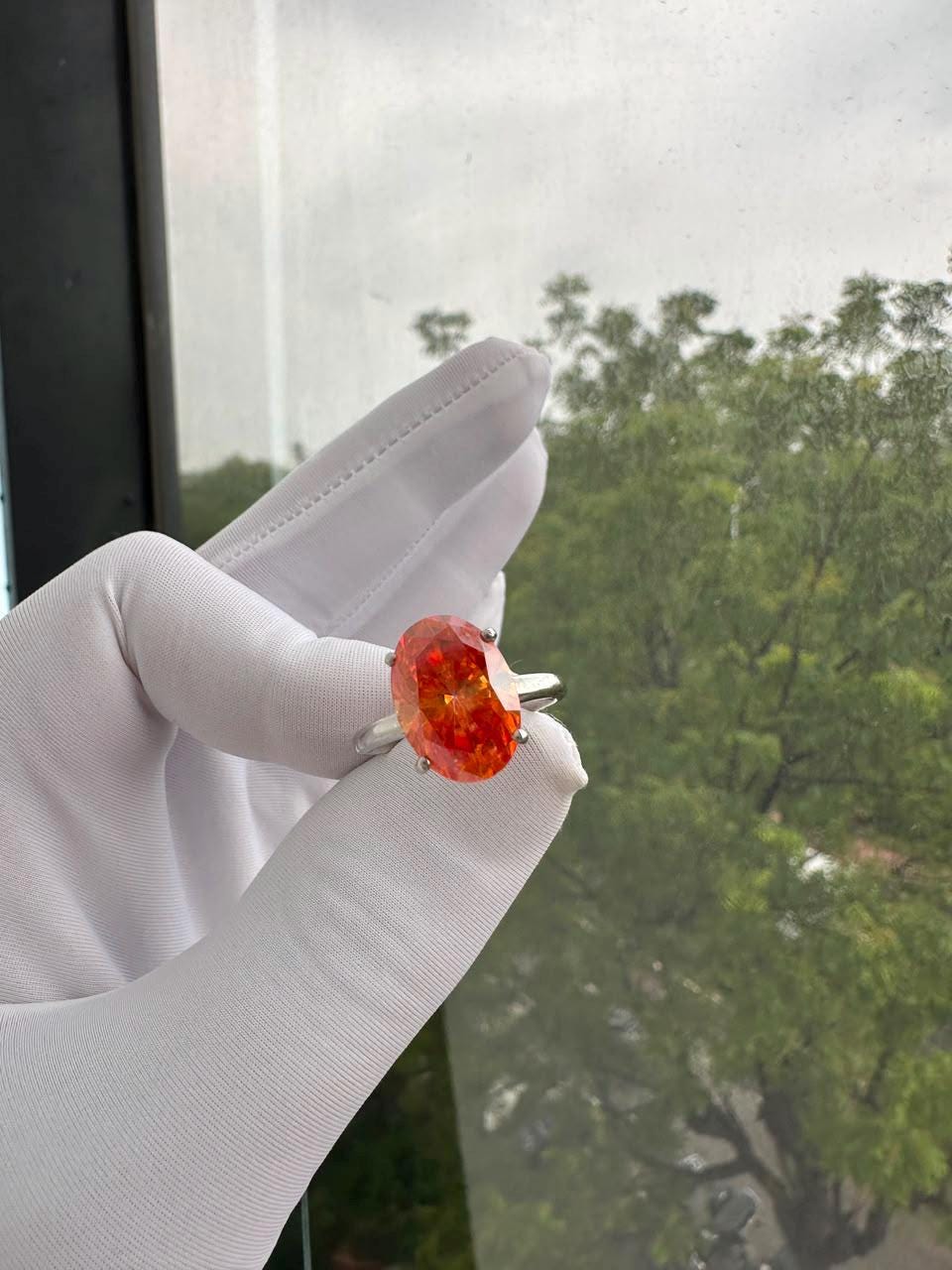 Fire Moissanite Engagement Ring | 14K White Gold | Luxury Cocktail Ring for her