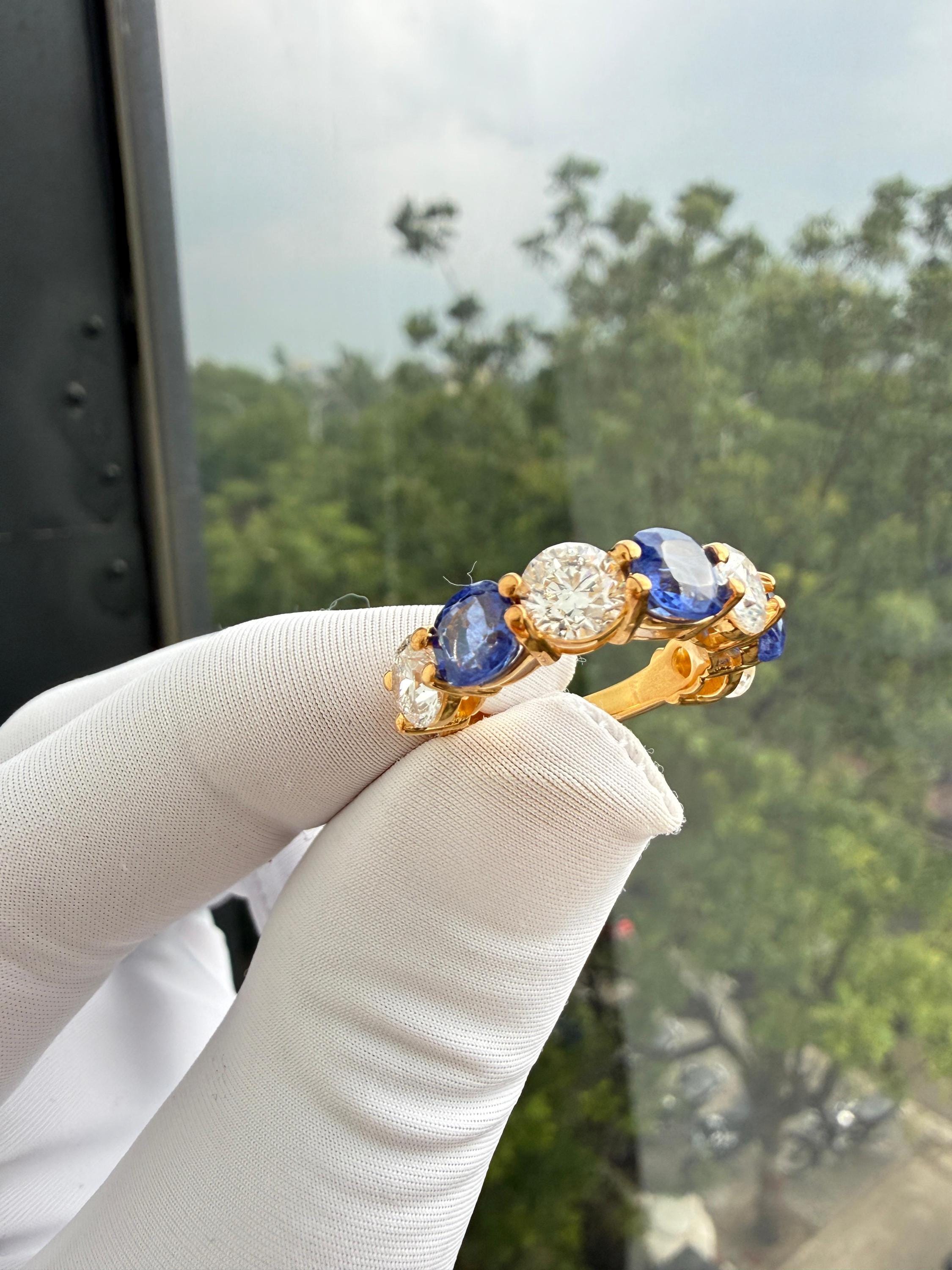 Cushion Sapphire Moissanite Band | 14K Gold Vermeil Ring | Anniversary Gift for Her