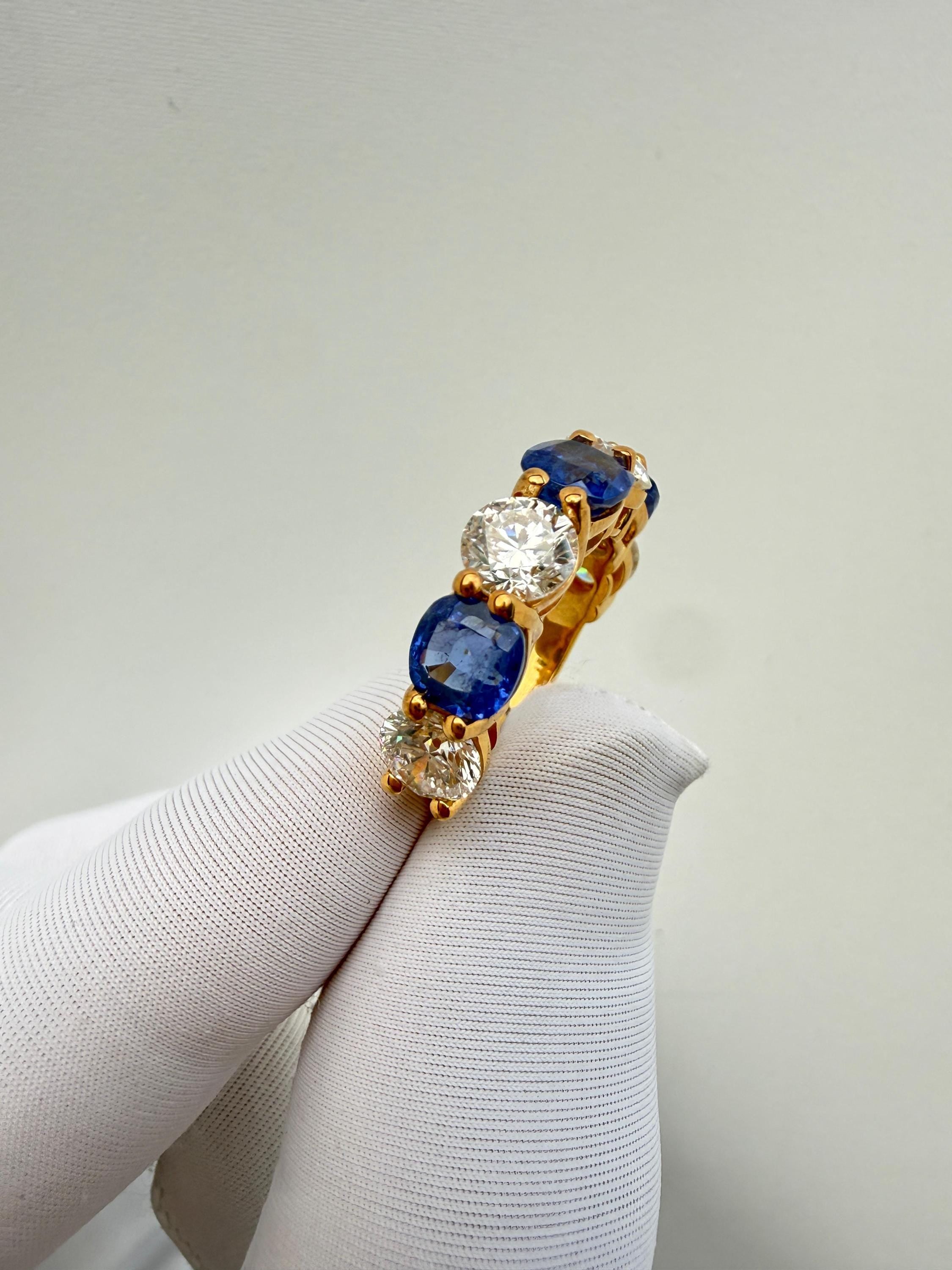 Cushion Sapphire Moissanite Band | 14K Gold Vermeil Ring | Anniversary Gift for Her