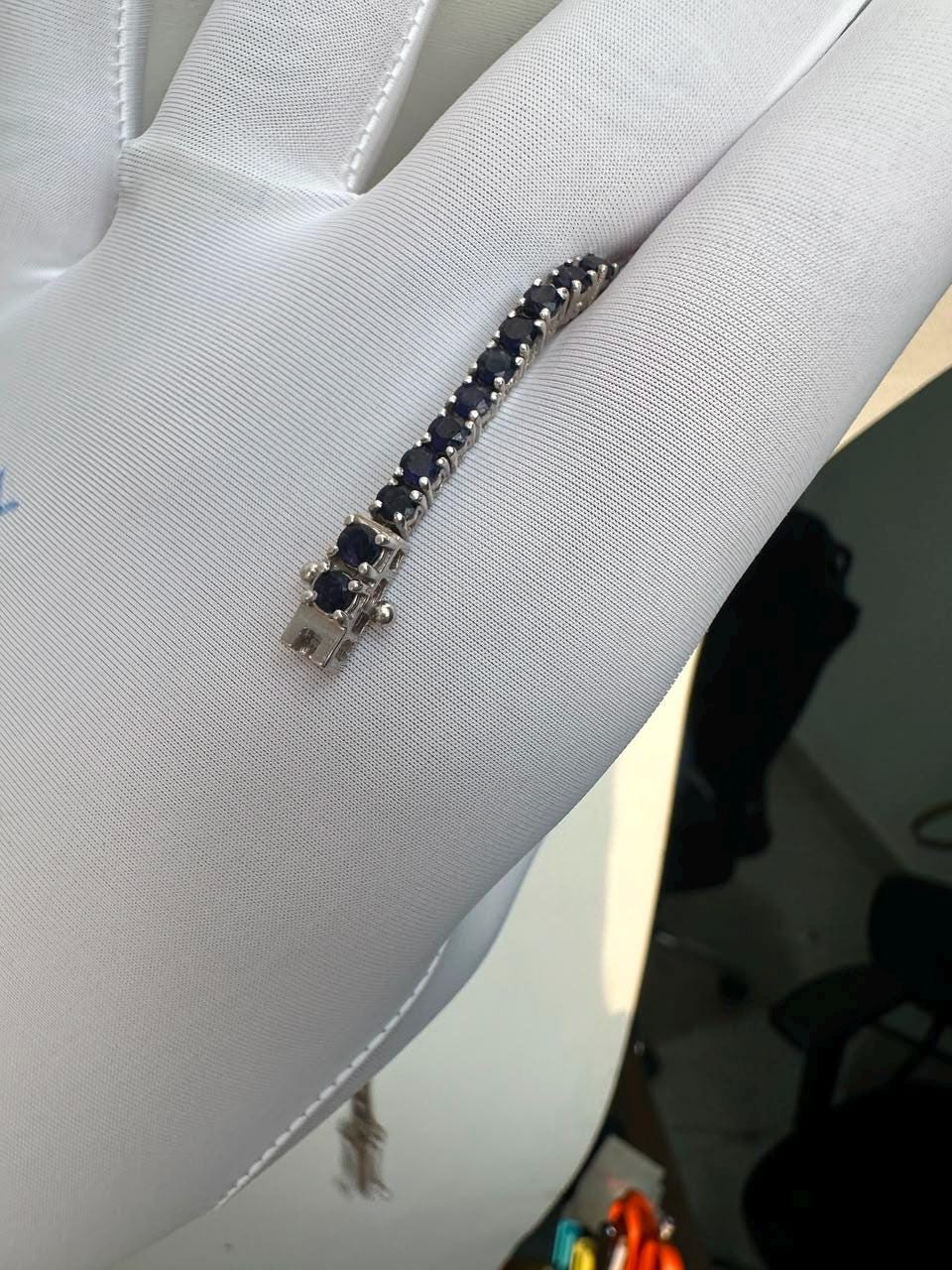 6 Carat Blue Sapphire Tennis Bracelet | 14K White Gold, Unisex Fine Jewelry