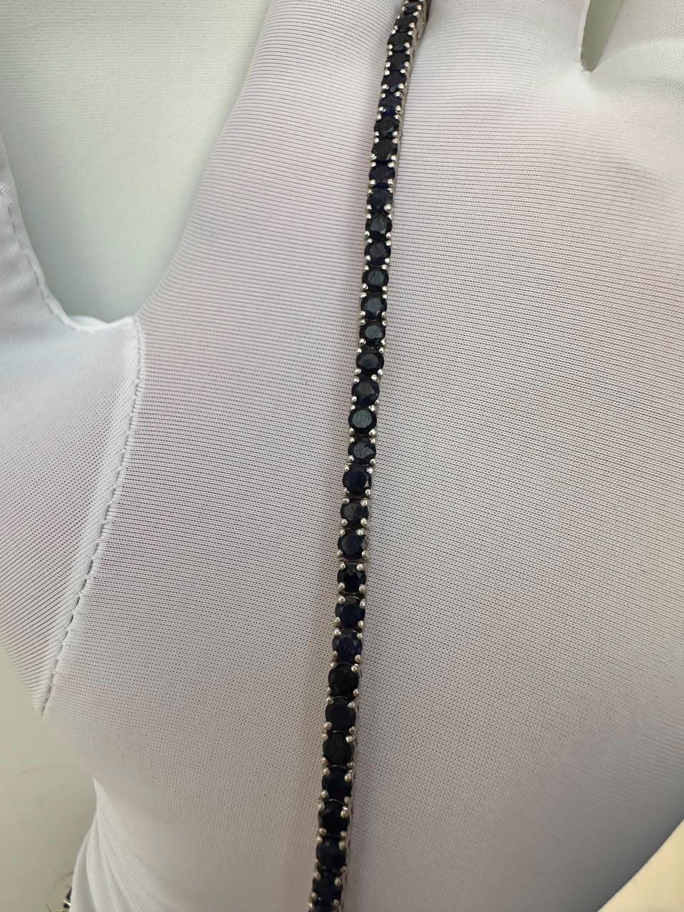 6 Carat Blue Sapphire Tennis Bracelet | 14K White Gold, Unisex Fine Jewelry