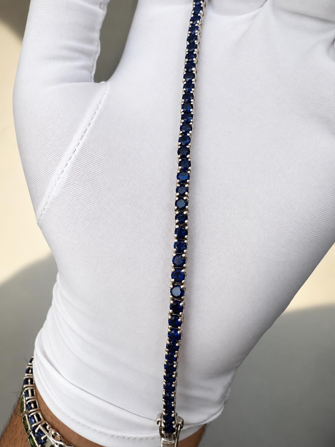 6 Carat Blue Sapphire Tennis Bracelet | 14K White Gold, Unisex Fine Jewelry