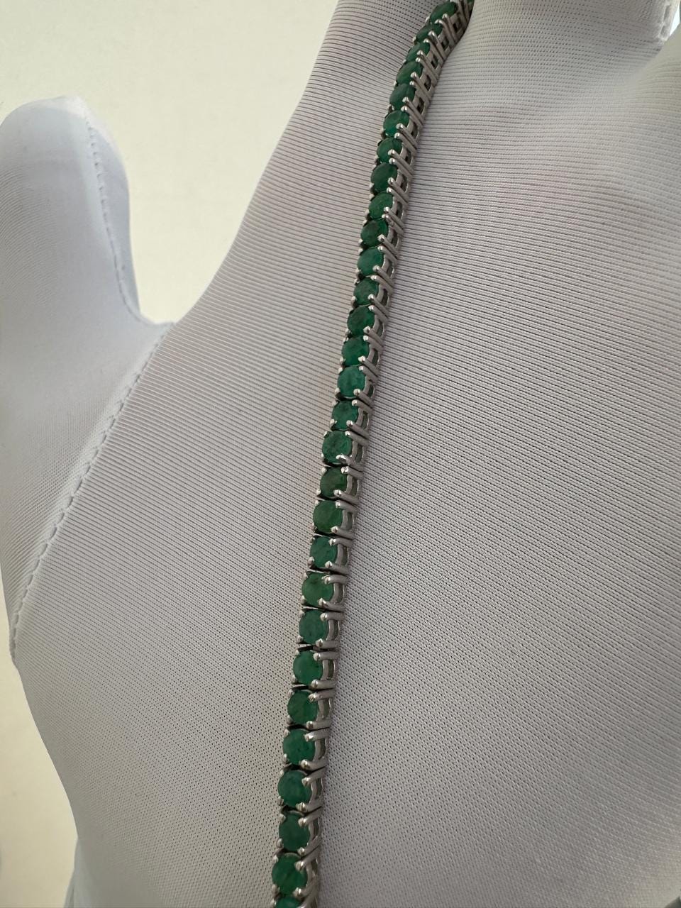 5 Carat Emerald Tennis Bracelet | 14K White Gold, Round Cut Gemstone Jewelry