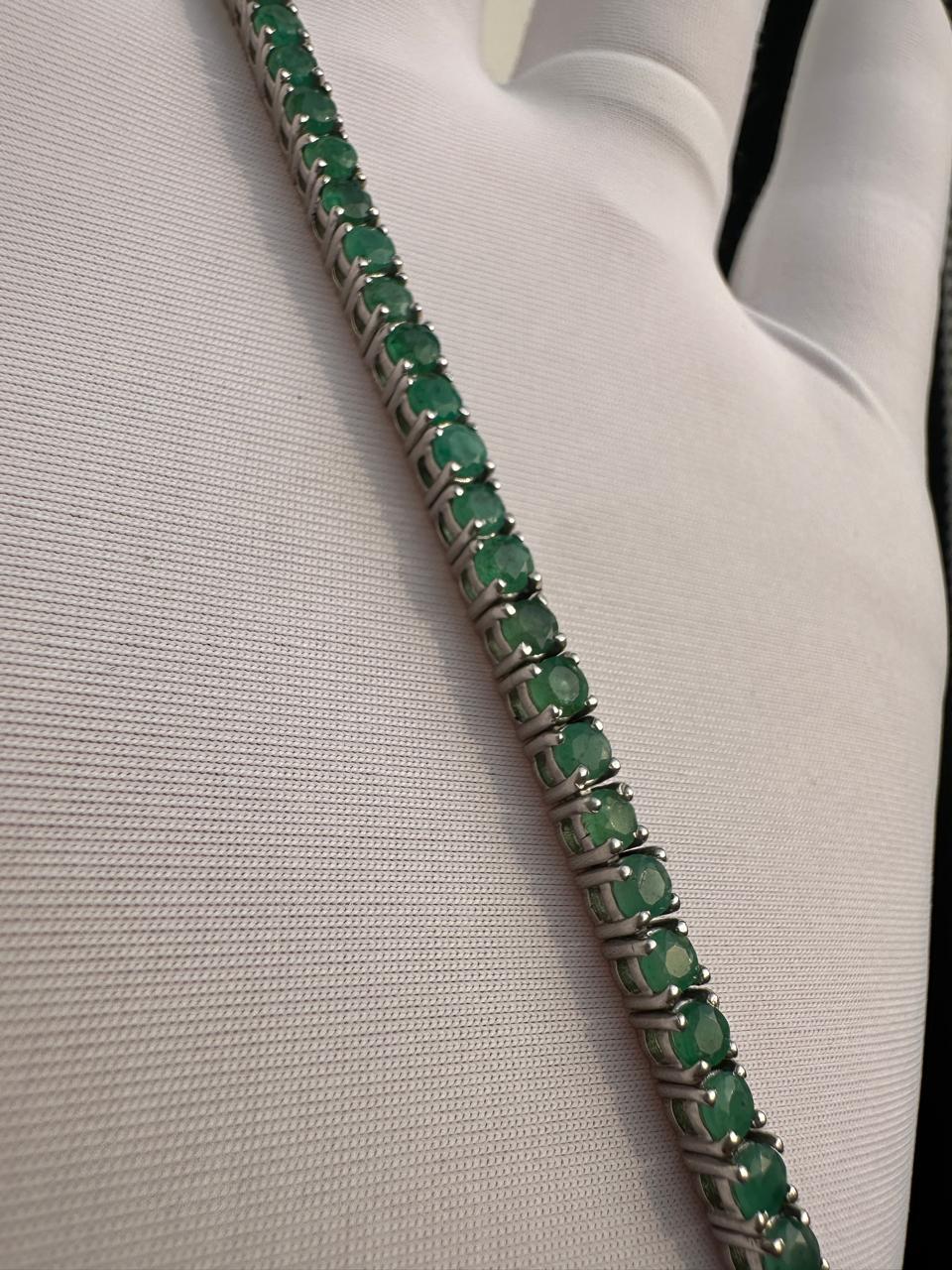 5 Carat Emerald Tennis Bracelet | 14K White Gold, Round Cut Gemstone Jewelry