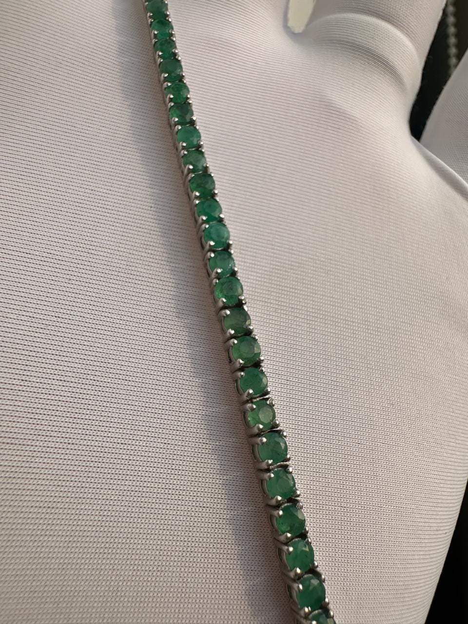 5 Carat Emerald Tennis Bracelet | 14K White Gold, Round Cut Gemstone Jewelry