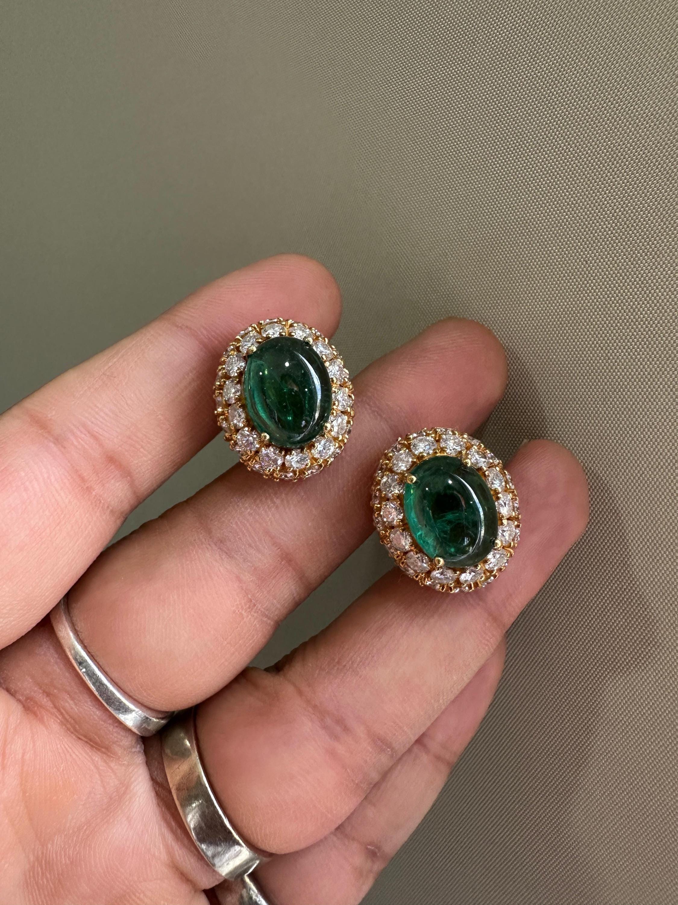 14K Gold Oval Emerald Diamond Halo Earrings | 15 CT Statement Bridal Jewelry